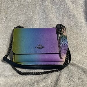 Coach Klare Crossbody Bag Rainbow Ombre Leather with rainbow coach feather